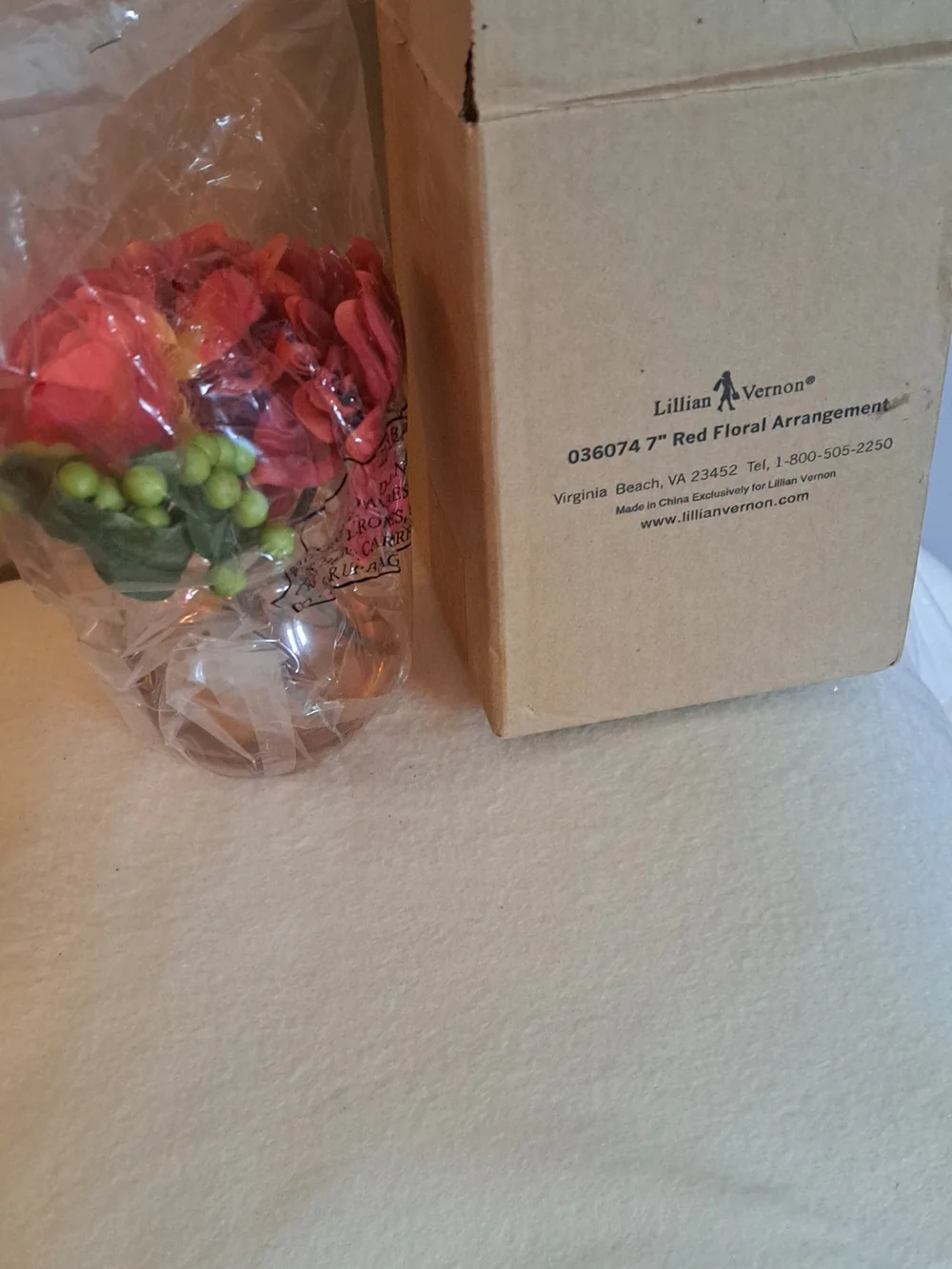 Lillian Vernon- Red Faux Floral Bouquet with Green Berry Accents